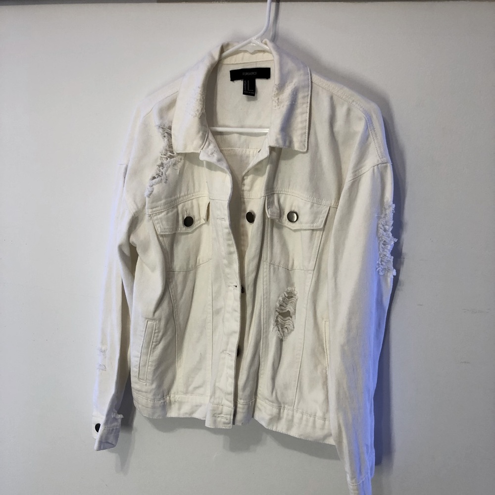 Women’s Forever 21 White Distressed Denim Jacket